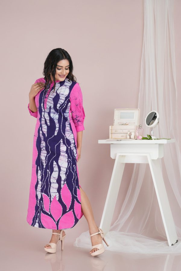 Abstract Printed Chinese Collared Batik Maxi Dress - Image 3
