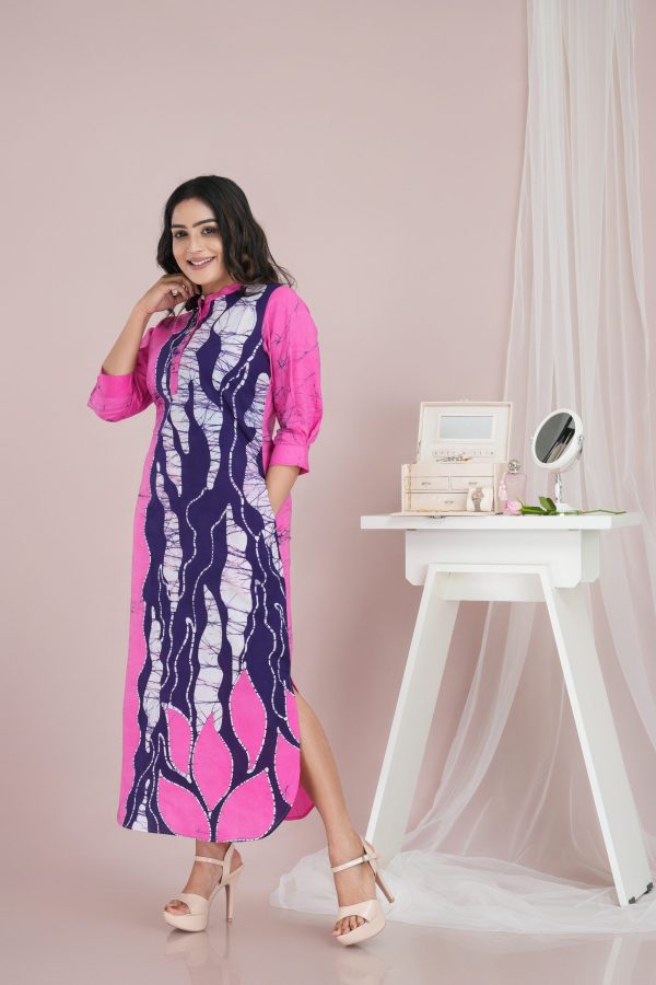 Abstract Printed Chinese Collared Batik Maxi Dress - Image 2