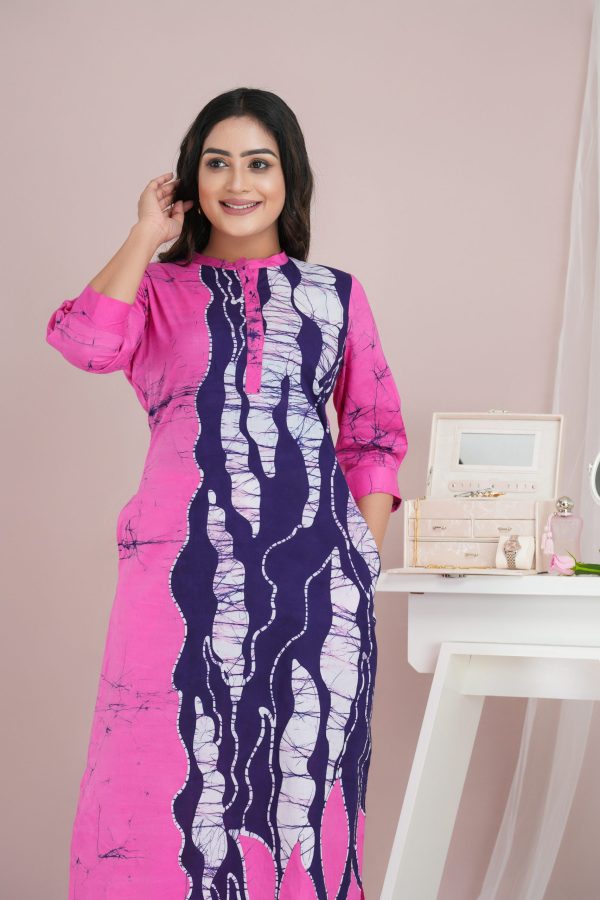Abstract Printed Chinese Collared Batik Maxi Dress
