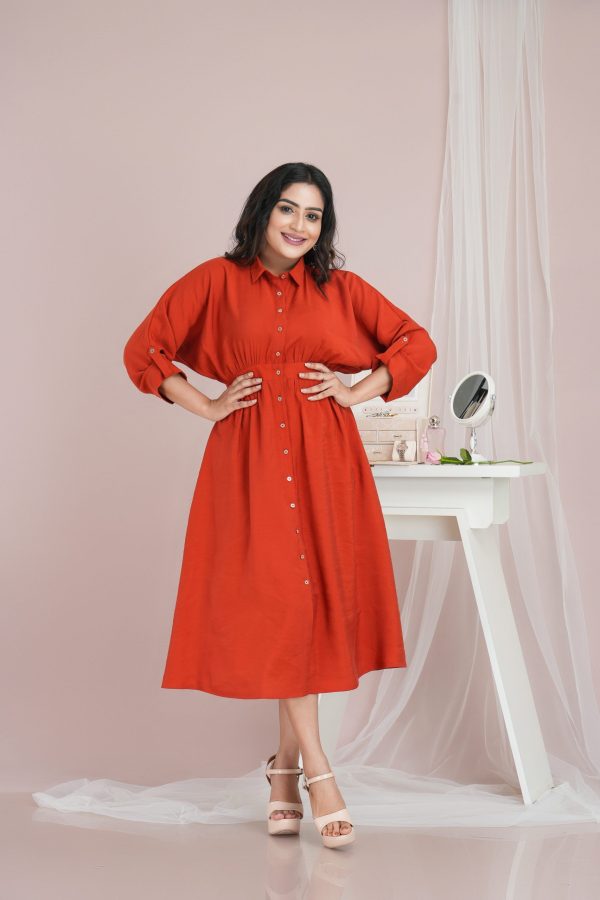 Back waist elasticated button up midi shirt dress - Image 4
