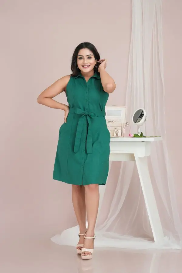 Sleeveless Princess Lined Button Up Short Dress - Image 3