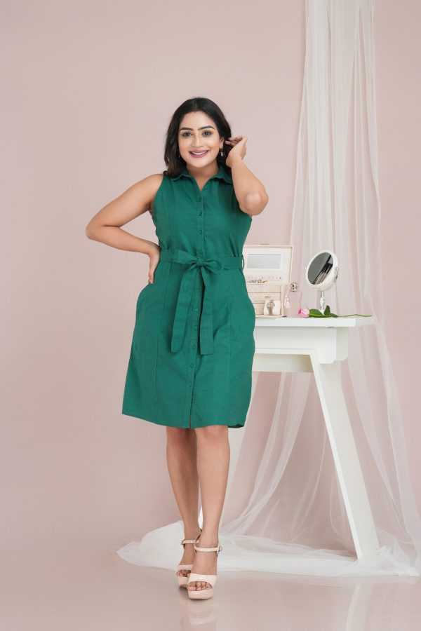 Sleeveless Princess Lined Button Up Short Dress - Image 3