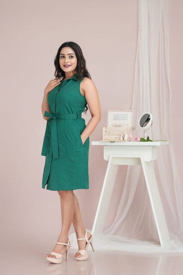 Sleeveless Princess Lined Button Up Short Dress - Image 2