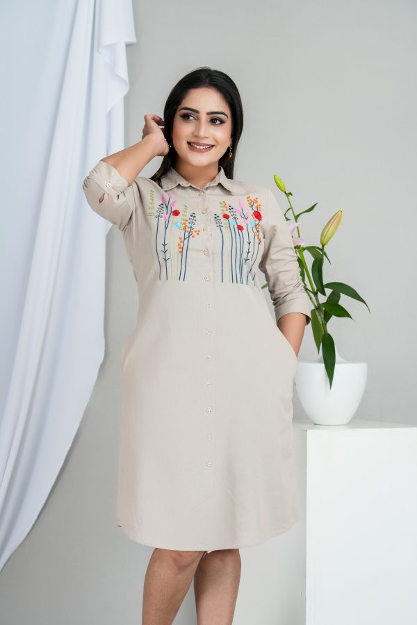 Floral Embroidered Button Up Short Shirt Dress - Image 2