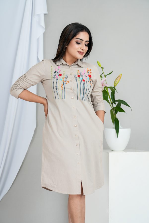 Floral Embroidered Button Up Short Shirt Dress - Image 3