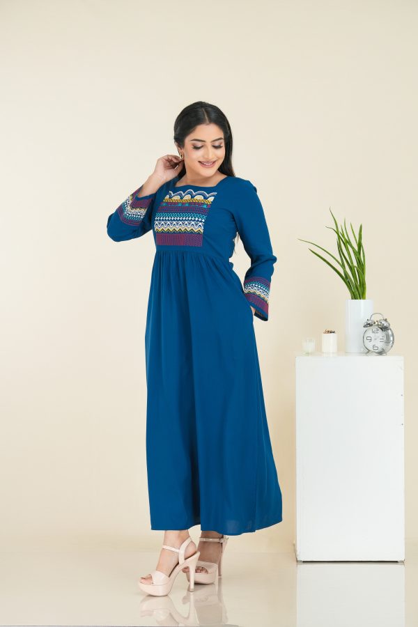 Geometric Embroidered Square Necked Maxi Dress - Image 3