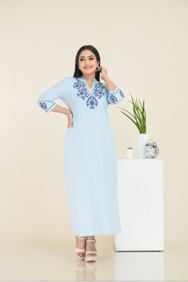 Floral Embroidered Chinese Collared Maxi Dress - Image 4