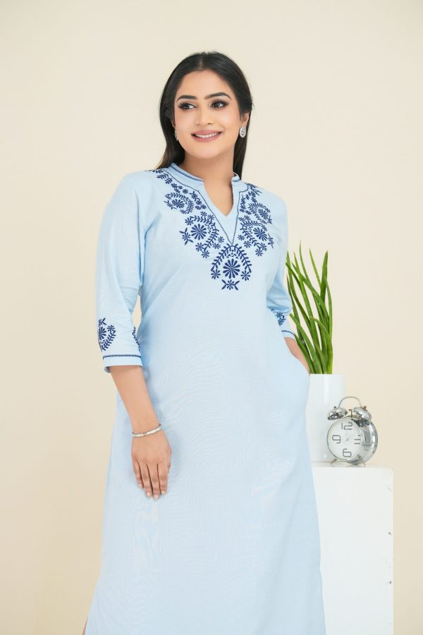 Floral Embroidered Chinese Collared Maxi Dress - Image 2