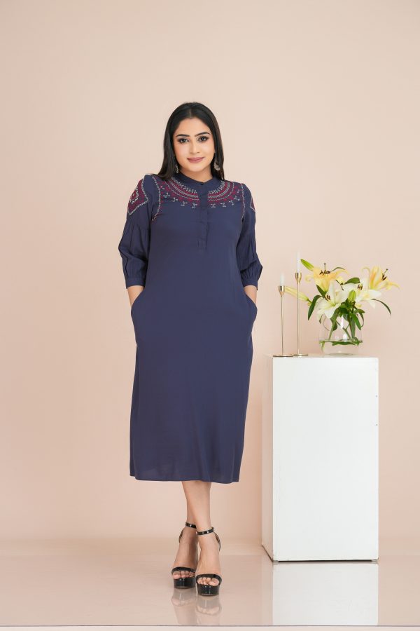 Chinese Collared Embroidered Midi Dress - Image 2