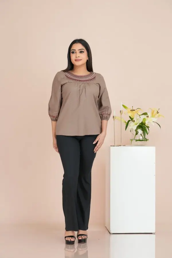 Yoke & Sleeve Embroidered Blouse Top - Image 4