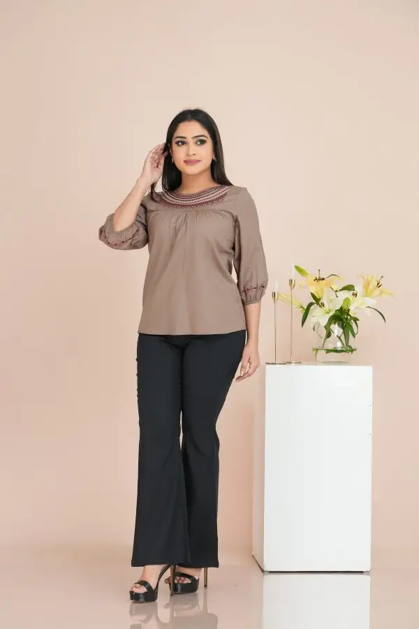 Yoke & Sleeve Embroidered Blouse Top - Image 2