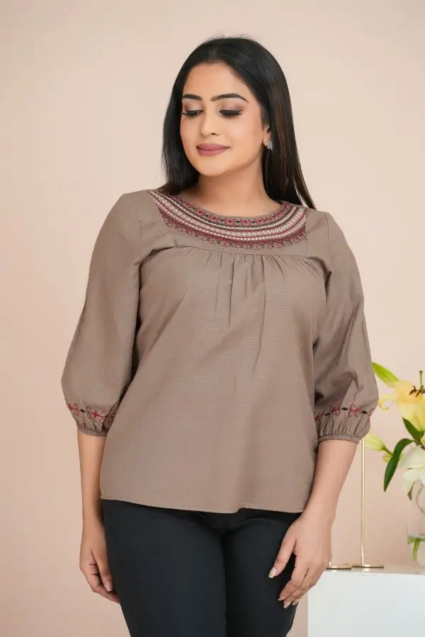 Yoke & Sleeve Embroidered Blouse Top