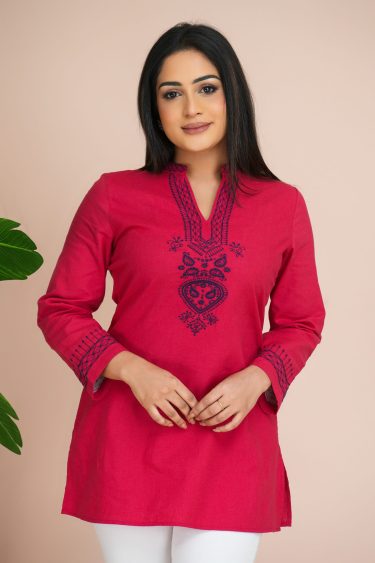 Embroidered Chinese Collared Notch Necked Kurta