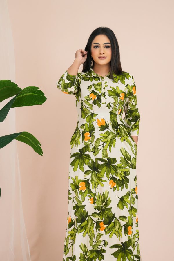 Floral Patterned Pleated Button Up Maxi Shirt Dress