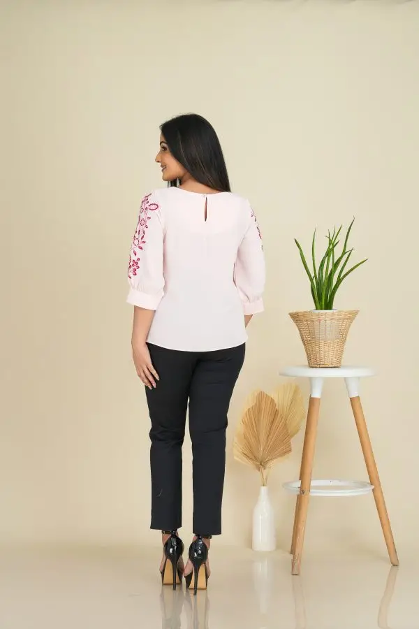 Floral Embroidered Yoke Detailed Blouse Top - Image 3