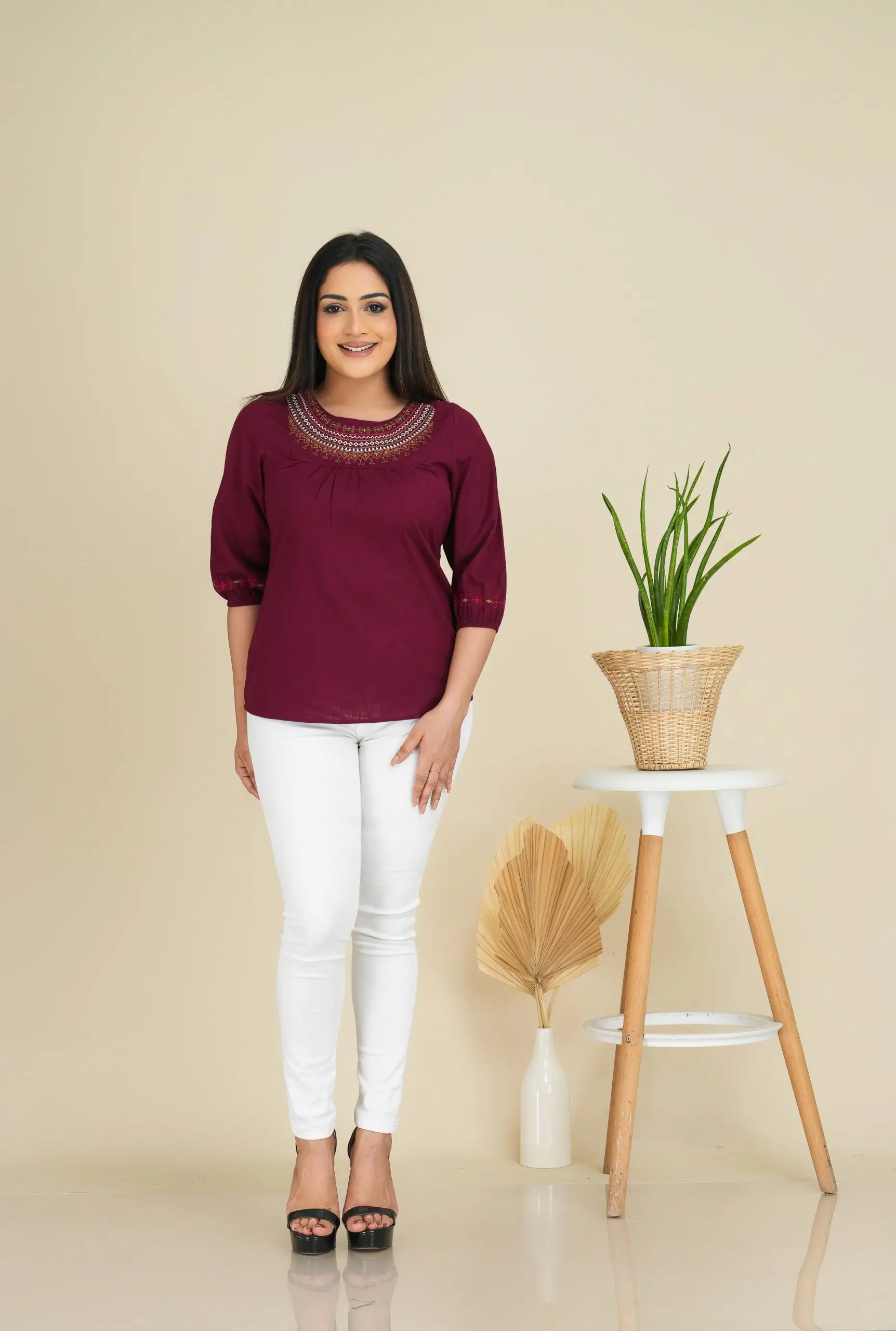 Yoke & Sleeve Embroidered Blouse Top - Image 8