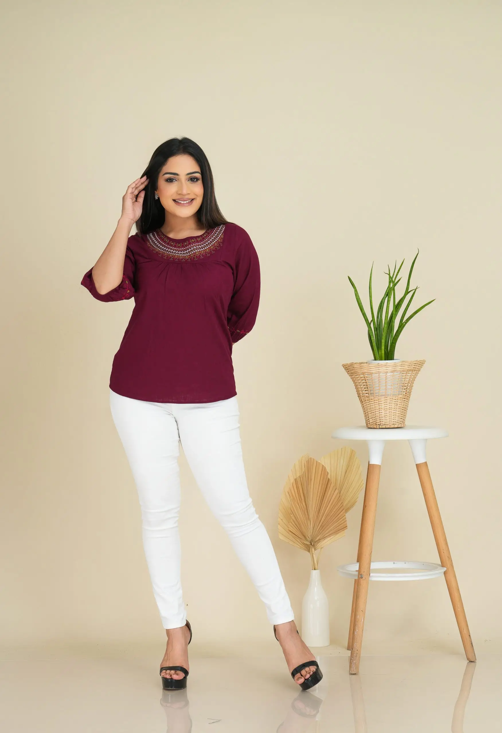 Yoke & Sleeve Embroidered Blouse Top - Image 7
