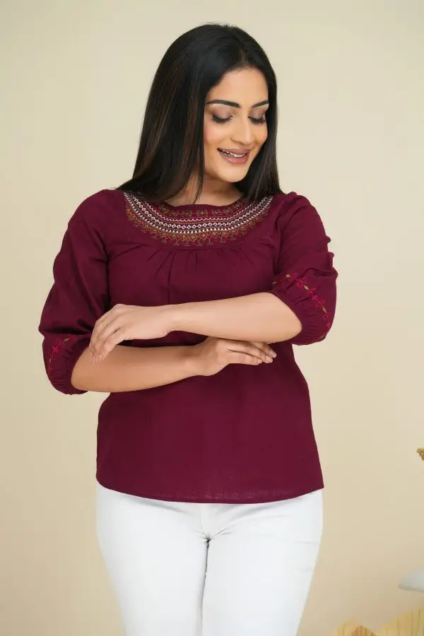 Yoke & Sleeve Embroidered Blouse Top - Image 6
