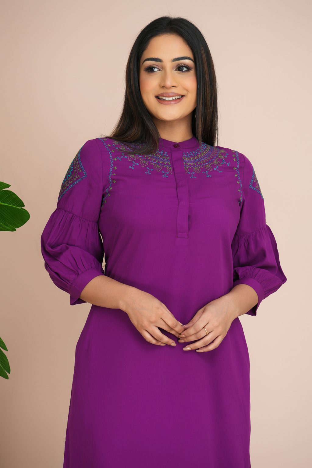 Chinese Collared Embroidered Midi Dress La Vivente chinese-collared-embroidered-midi-dress-la-vivente