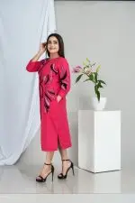 Abstract Appliqued Button Up Short Dress - Image 3
