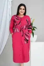 Abstract Appliqued Button Up Short Dress - Image 2