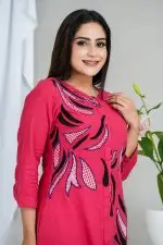 Abstract Appliqued Button Up Short Dress