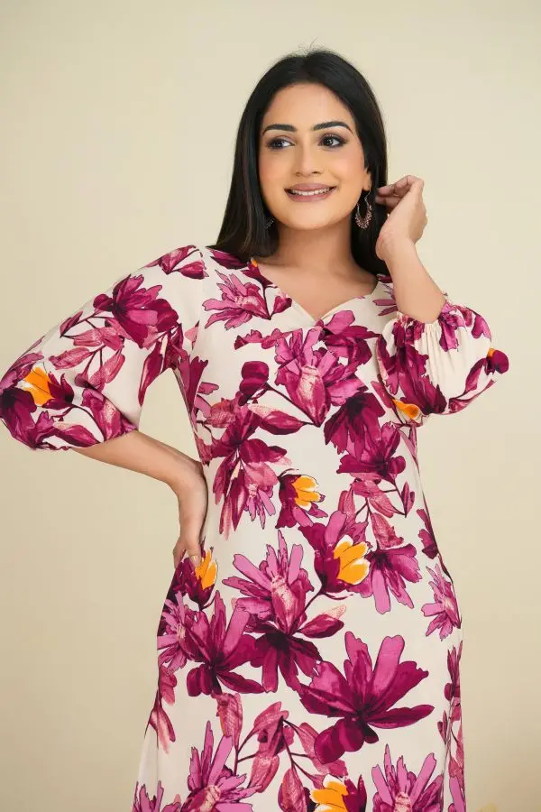 Floral Patterned Knot Detailed Maxi Dress