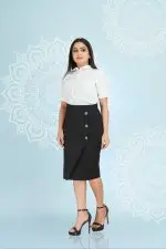 Mock Button  Detailed Asymmetric Pencil Skirt - Image 2