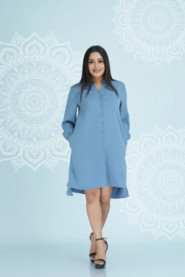High-low detailed button up short dress - Image 2