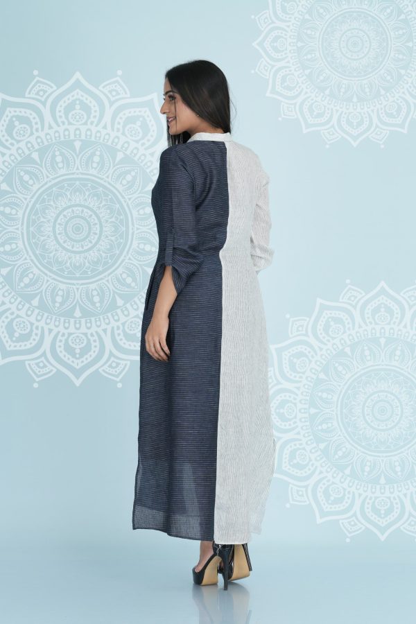Striped Two-tone Maxi Shirt Dress - Image 2