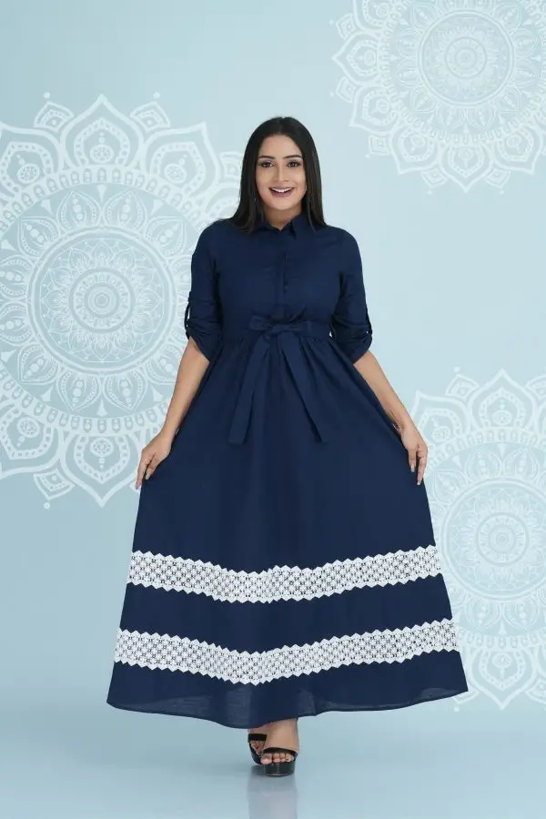 Contrast Lace Detailed Belted Maxi Dress - Image 3