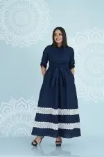 Contrast Lace Detailed Belted Maxi Dress - Image 2