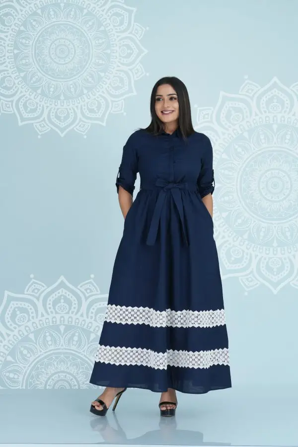 Contrast Lace Detailed Belted Maxi Dress - Image 2