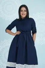 Contrast Lace Detailed Belted Maxi Dress - Image 4