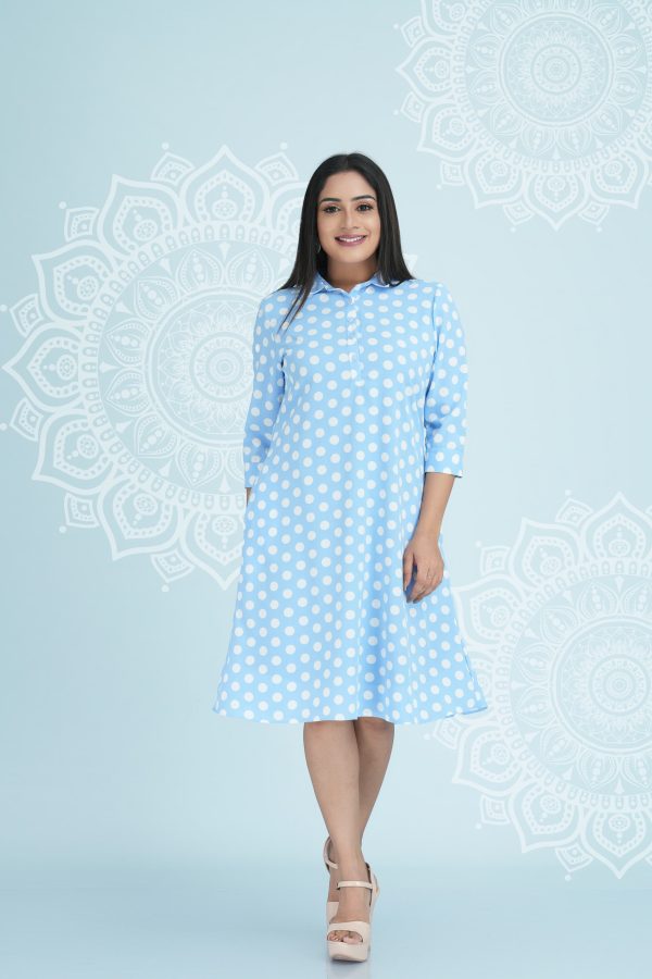 Polka dot shirt collared short tent dress - Image 4