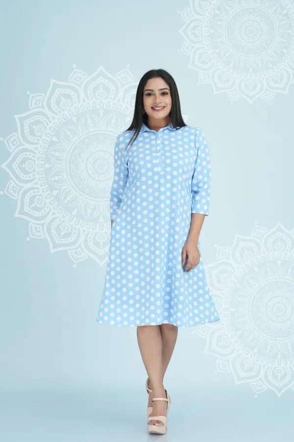 Polka dot shirt collared short tent dress - Image 4