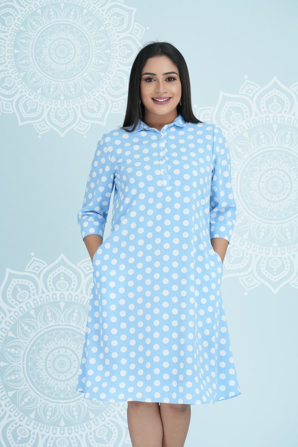 Polka dot shirt collared short tent dress - Image 2