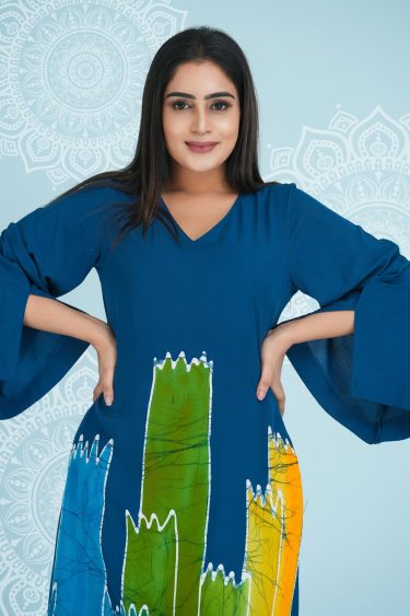 Dip Dye Detailed Batik Midi Dress