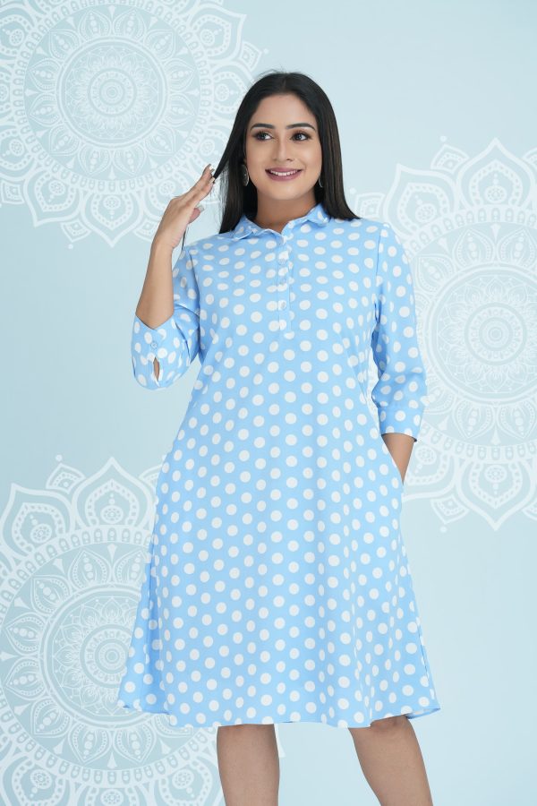 Polka dot shirt collared short tent dress - Image 3