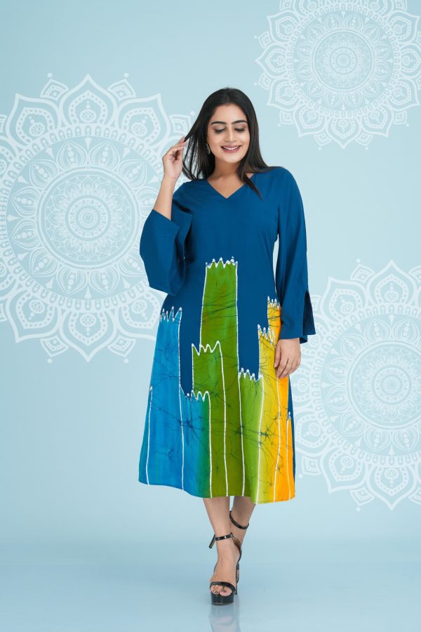 Dip Dye Detailed Batik Midi Dress - La Vivente