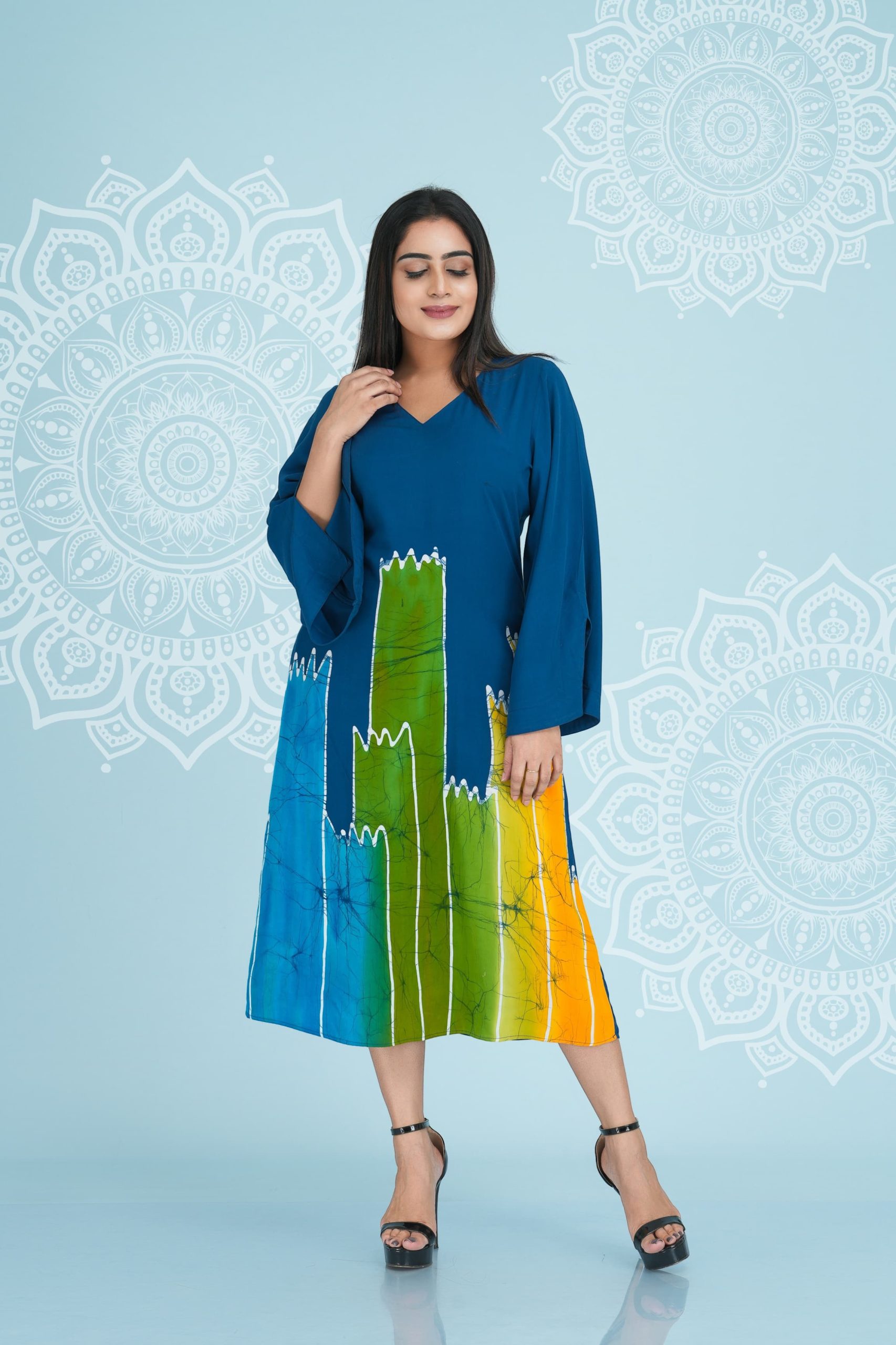 Dip Dye Detailed Batik Midi Dress - La Vivente