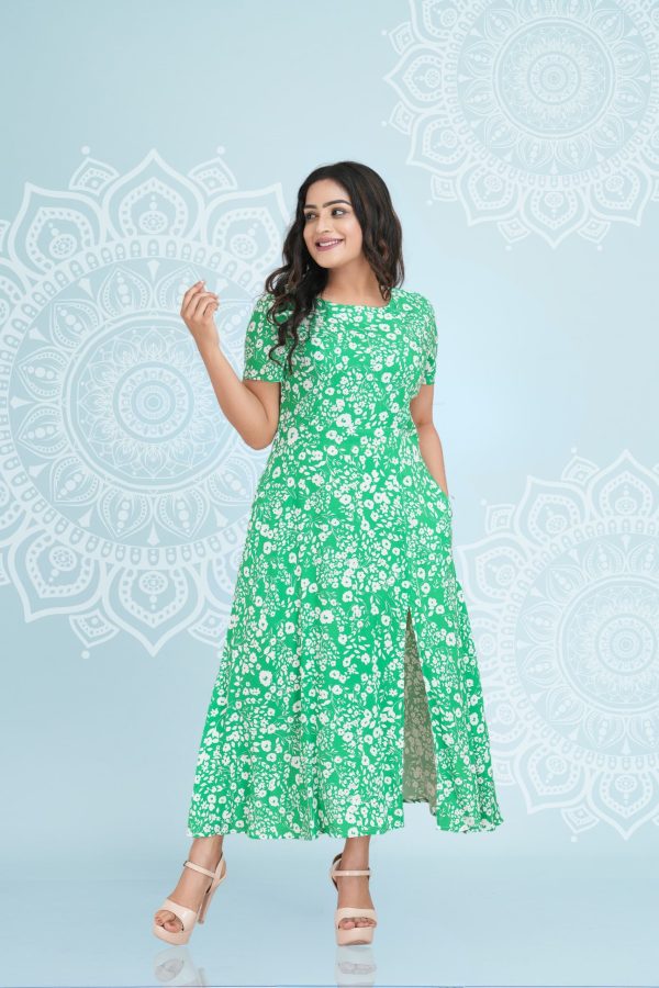 Floral Patterned Front Slit Detailed Maxi Dress - Image 4