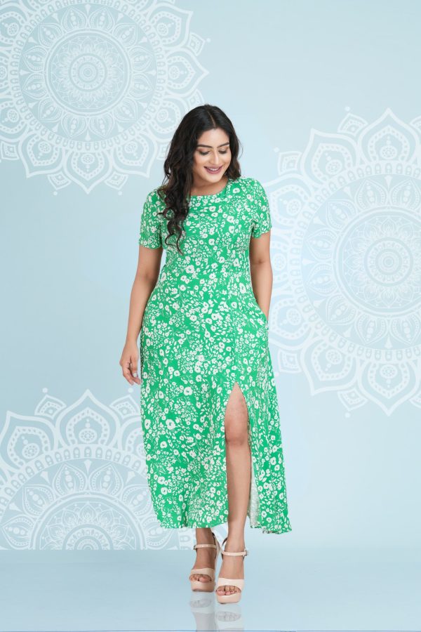 Floral Patterned Front Slit Detailed Maxi Dress - Image 3