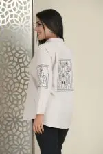 Sleeve & back applique detailed button up shirt blouse - Image 3