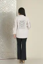 Sleeve & back applique detailed button up shirt blouse - Image 5