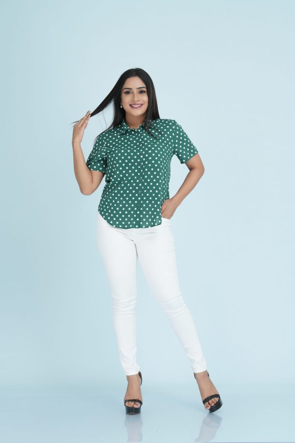 Polka Dot Short Sleeved Button Up Shirt - Image 3