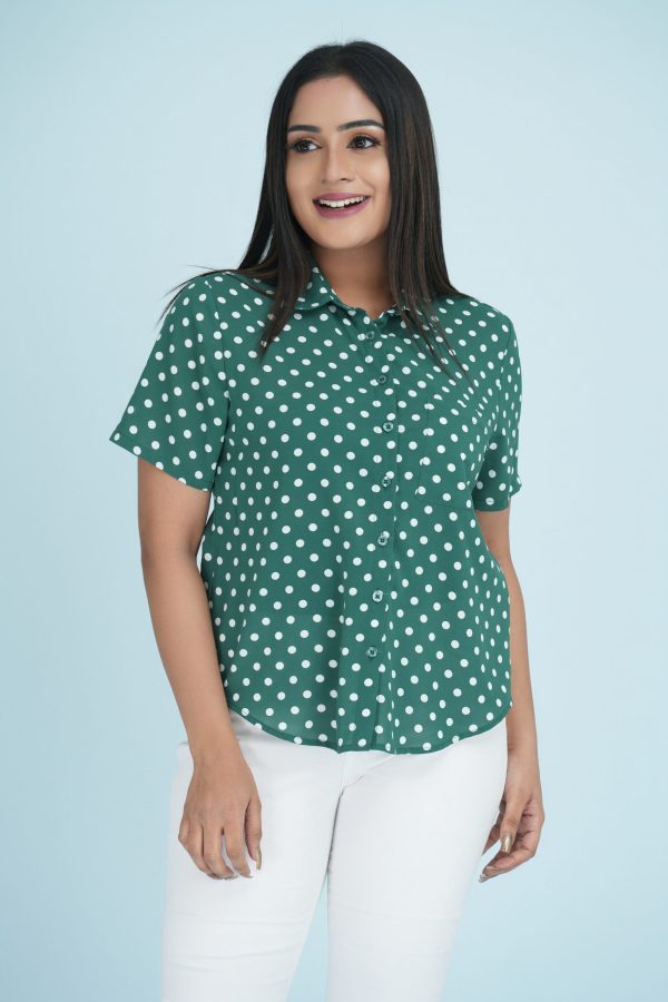 Polka Dot Short Sleeved Button Up Shirt
