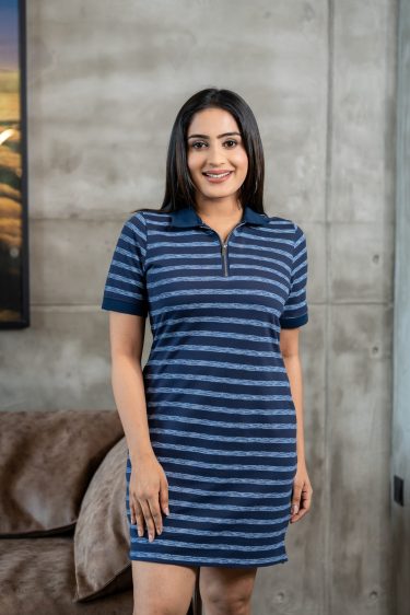 Striped Zip-Up Polo Mini Dress
