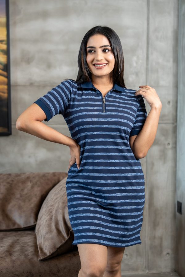 Striped Zip-Up Polo Mini Dress - Image 3