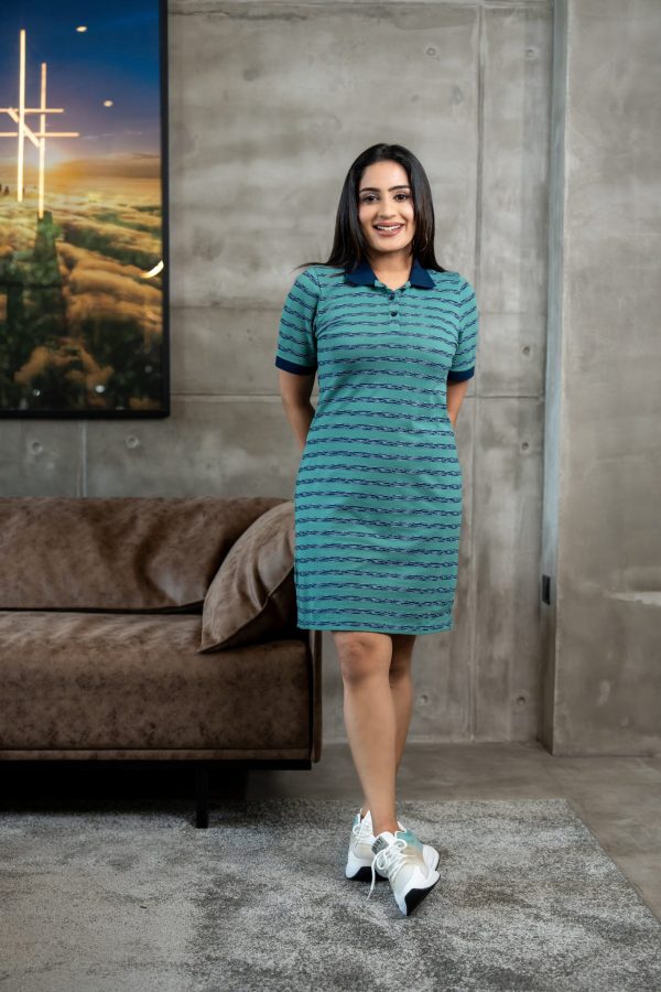 Striped Contrast Collar Detailed Polo Mini Dress - Image 4